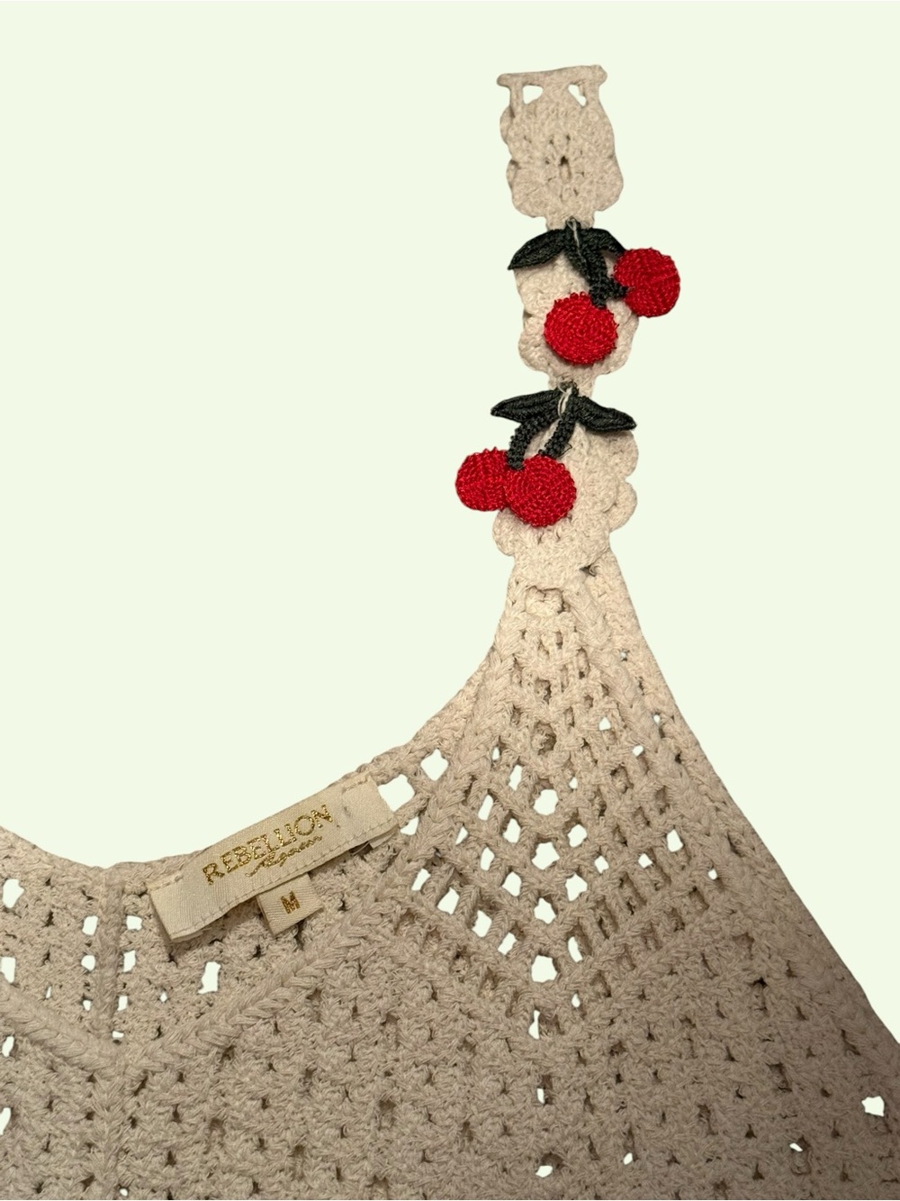 Rebellion Cream color tank top with cherry embellishments - Picture 2 of 2